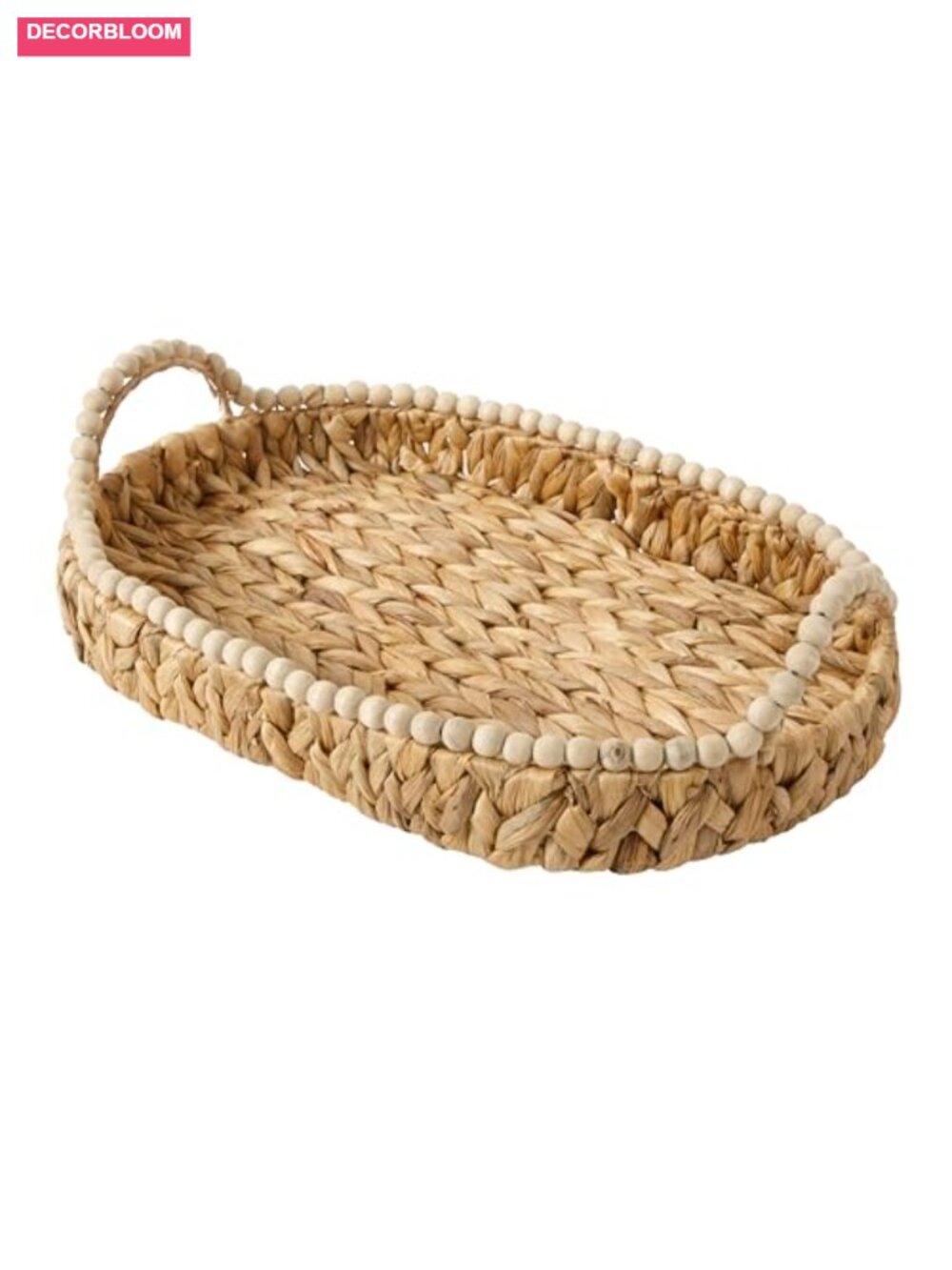 Handwoven Water Hyacinth Serving Tray, Oval, 17"